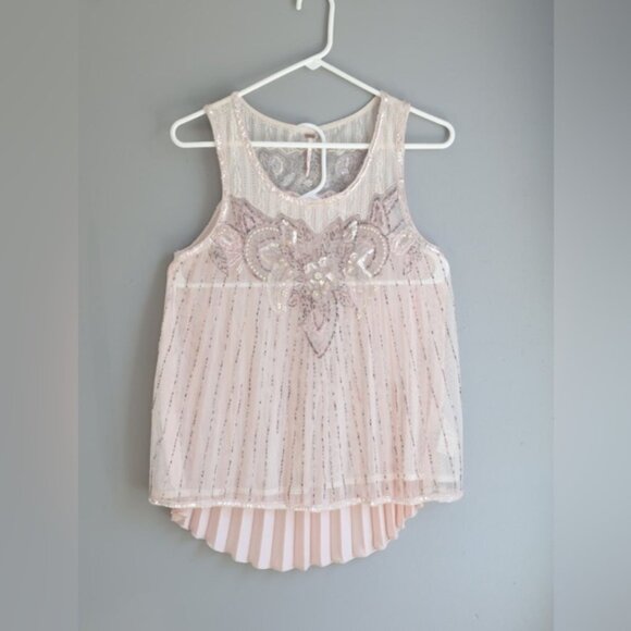 Free People Pink Beaded Lace Tank Top - Boho Chic Whimsy Sheer Fairycore Sz S - Picture 3 of 13
